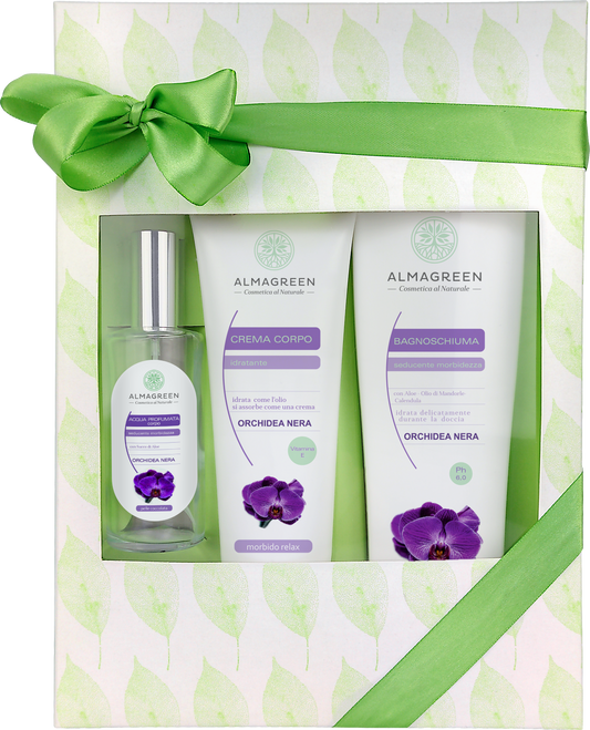 Almagreen - “BLACK ORCHID” GIFT BOX: BATH FOAM, CREAM, SCENTED WATER 