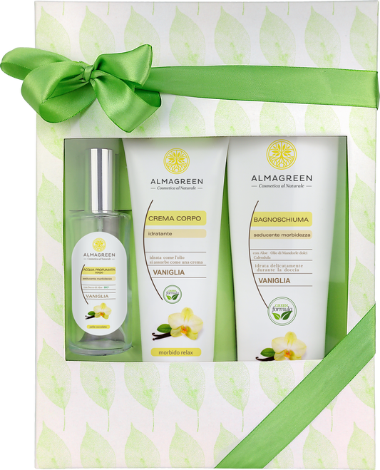 Almagreen - “VANILLA” GIFT BOX: BATH FOAM, CREAM, SCENTED WATER 