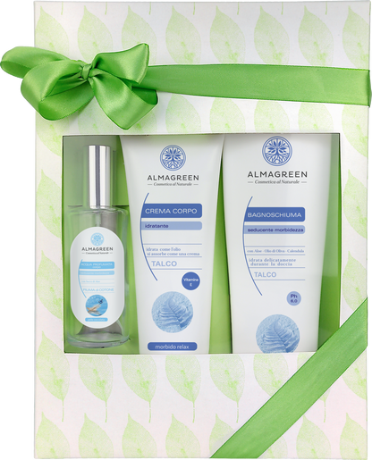 Almagreen - “TALC” GIFT BOX: BATH FOAM, CREAM, SCENTED WATER 